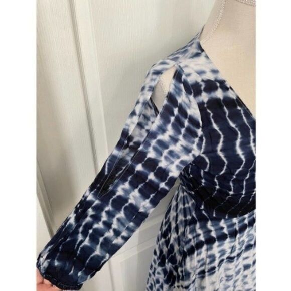 Line & Dot Maxi Dress Womens Size Small Bonheur French Tie Dye  Blue Boho Artsy - Picture 14 of 16